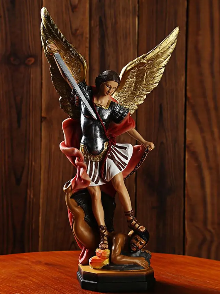 Archangel Michael Figurine St. Michael San Miguel Arcangel Colored Statue San Miguel Arcangel Statue Michael Archangel Defeated