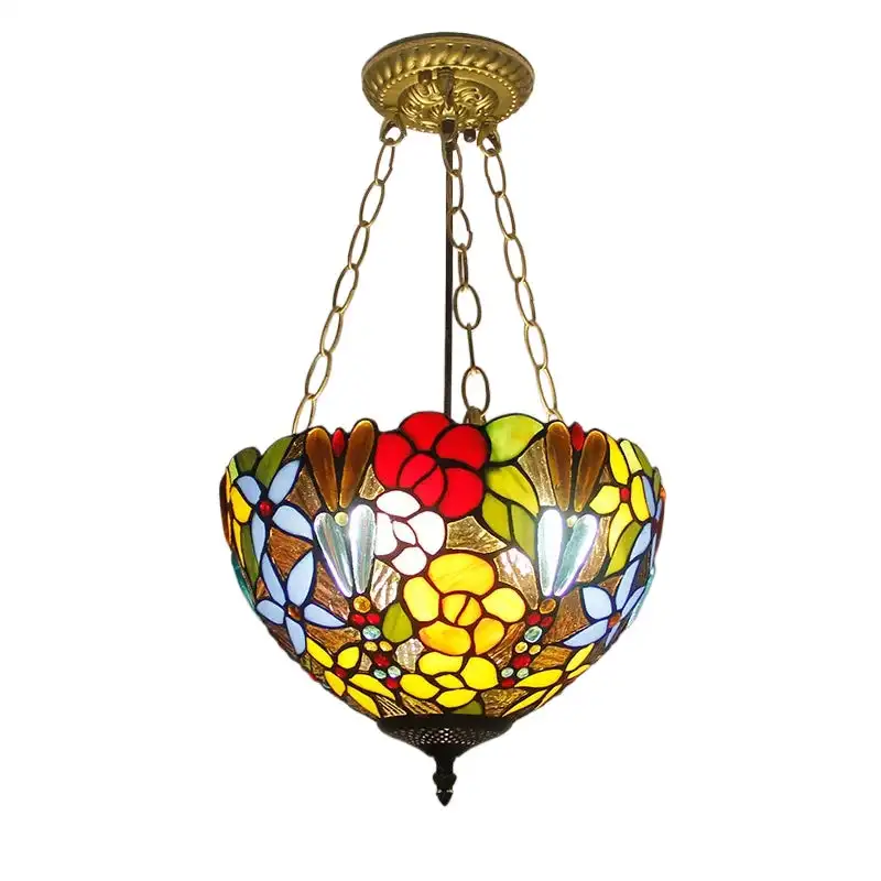 

12inch Vintage Pastoral Roses Flower Anti-chandelier Tiffany Pendant Light for Living Room Stairway Foyer Entryway Hallway Home