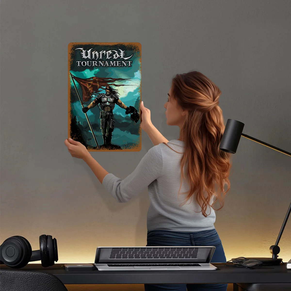 البطولة غير الحقيقية لعبة تسجيل لعبة فيديو ملصق ديكور المنزل علامات القصدير المعدنية المخصصة للجدار الفن الديكور بار الزينة في الهواء الطلق