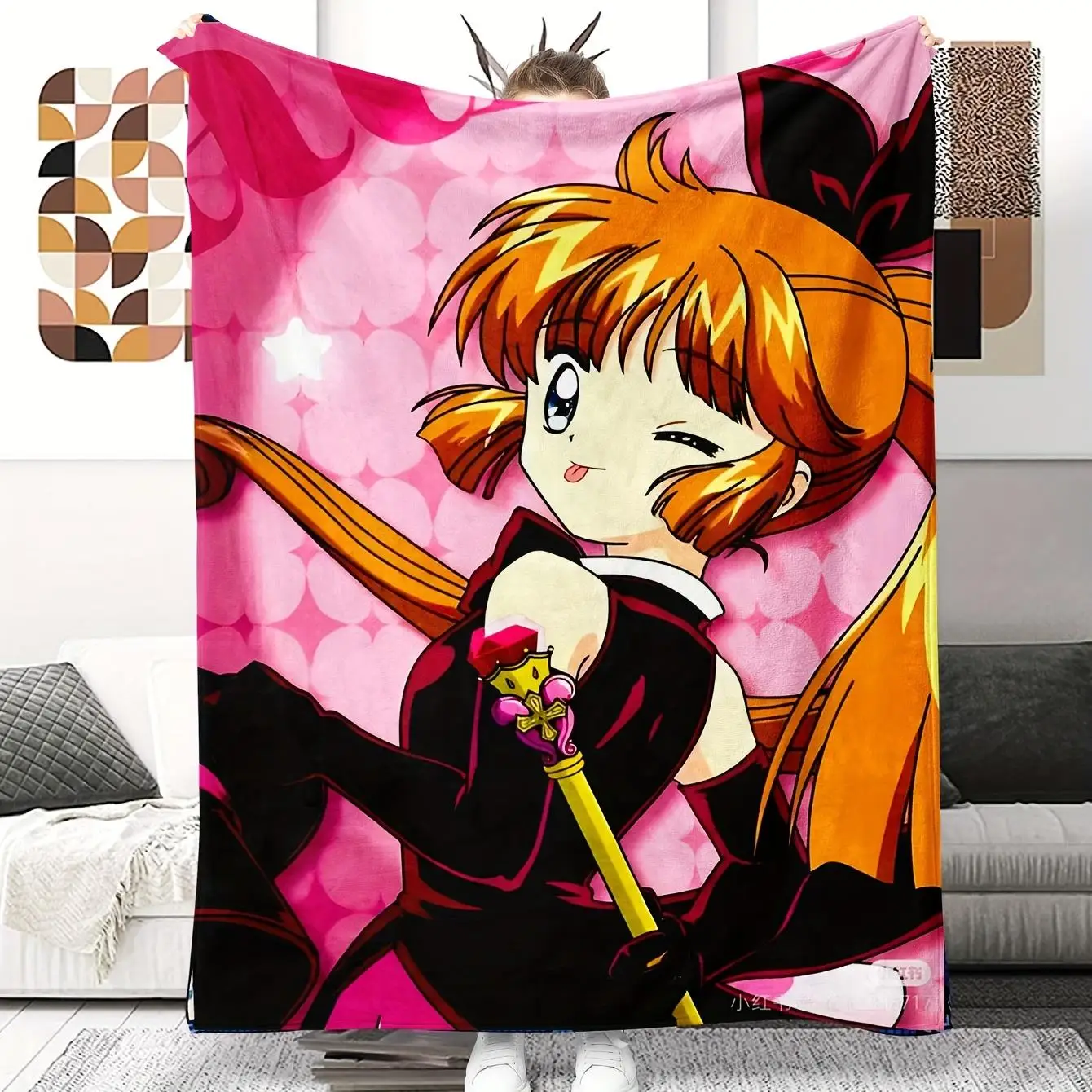 Cute anime girl pattern Flannel printed blanket suitable for all seasons suitable for living room office sofa and travel