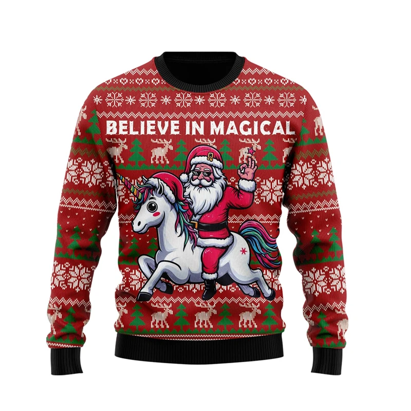 Fashion Unicorn Ugly Christmas Sweater Trend Men Women 3D Printed Xmas Sweatshirt Casual Streetwear Oversized Pullover Tracksuit
