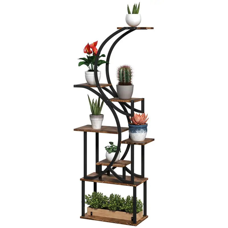 

Plant Stand Indoor, 8 Tier 62" S-Shaped Plant Shelf, Corner Plant Rack for Multiple Plants, Carbonised Finish