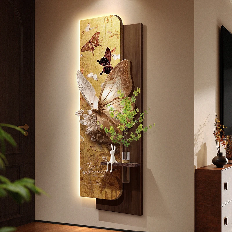 LED Green Plant Decoration Painting Living Room Corridor Hanging Painting Large White Wall Creating Landscape Wall Lamp
