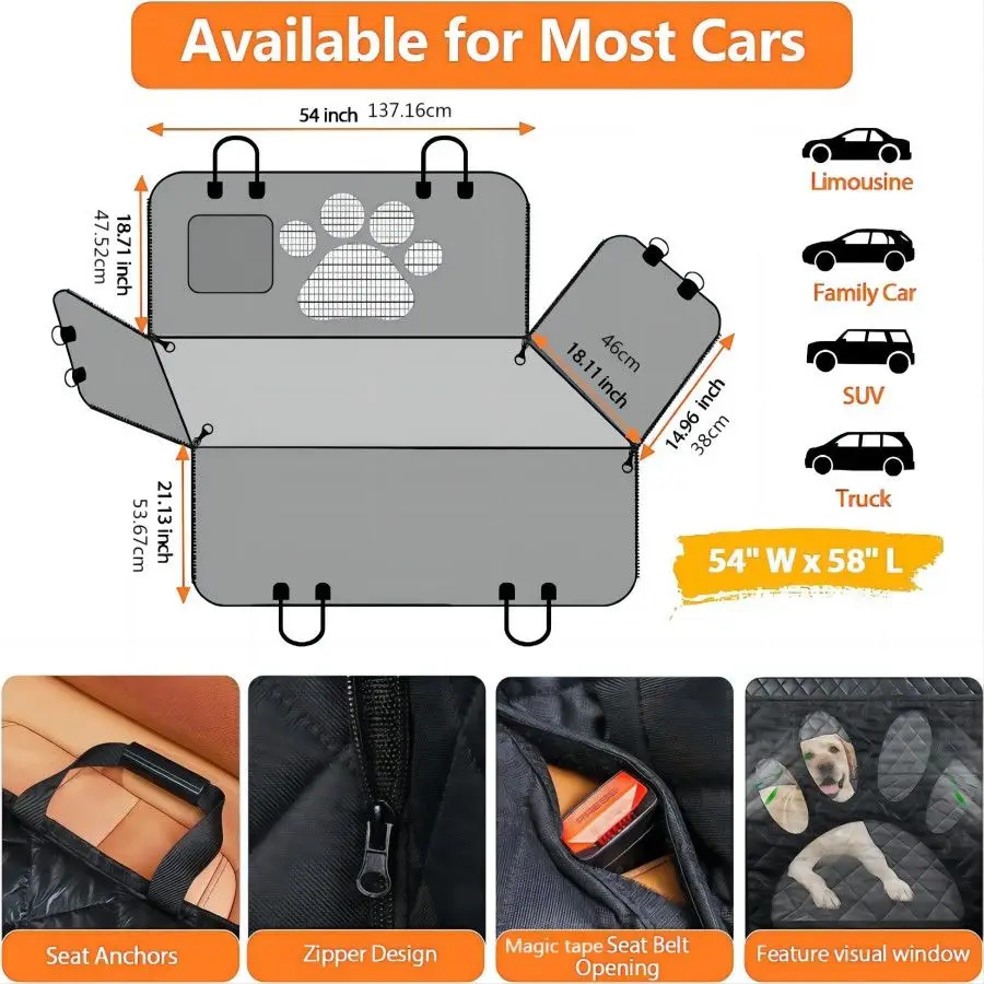 Waterproof Dog Car Seat Cover Hammock Back Seat Protector Mesh Window Side Zipper Door Protector Pet Mat Dogs Travel Anti Dirty