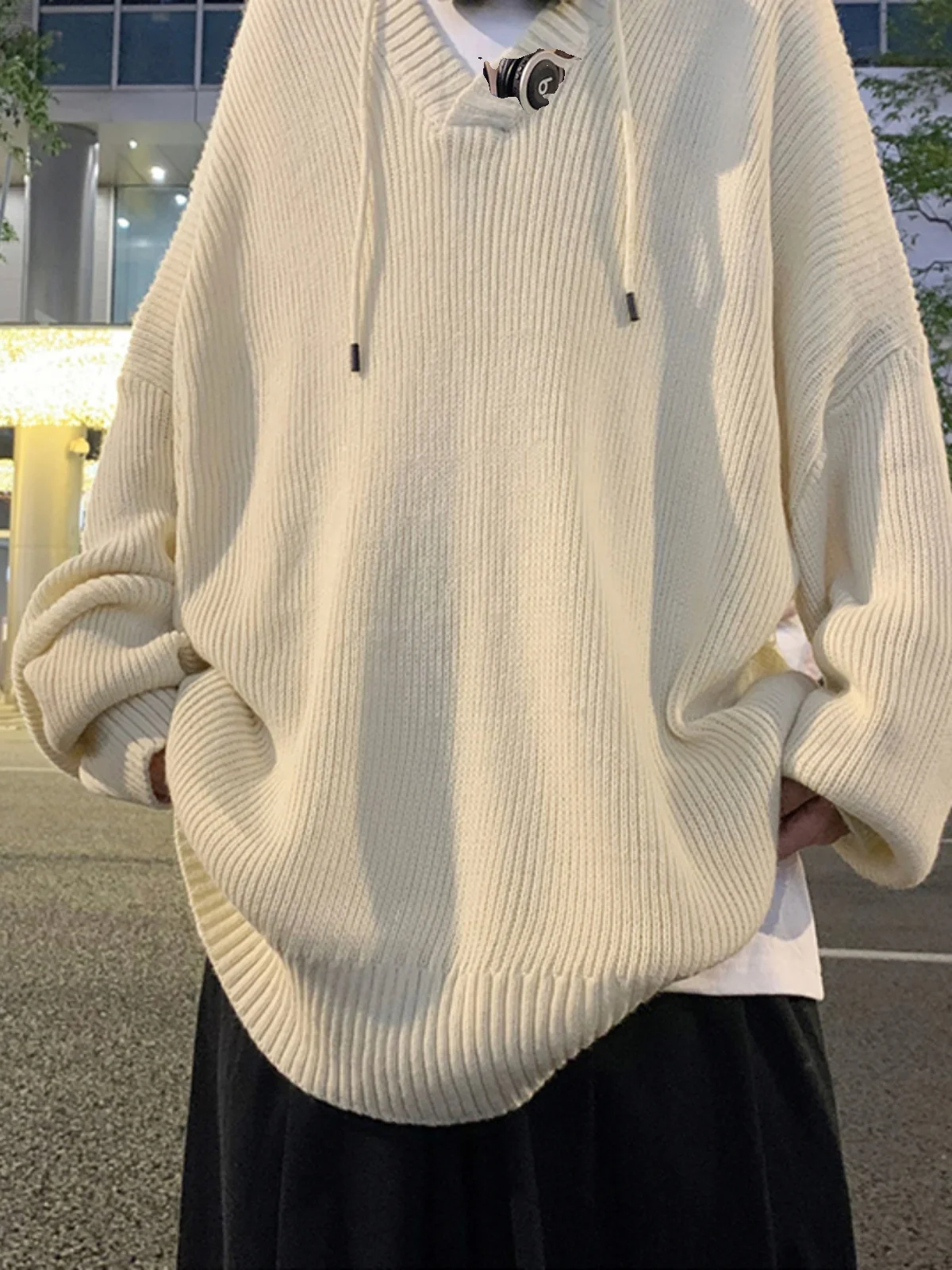 

Мужской свитер-кардиган с капюшоном и V-образным вырезом, повседневный молодежный модный корейский стиль, всесезонный, с длинным рукавом, однотонный, осень-зима