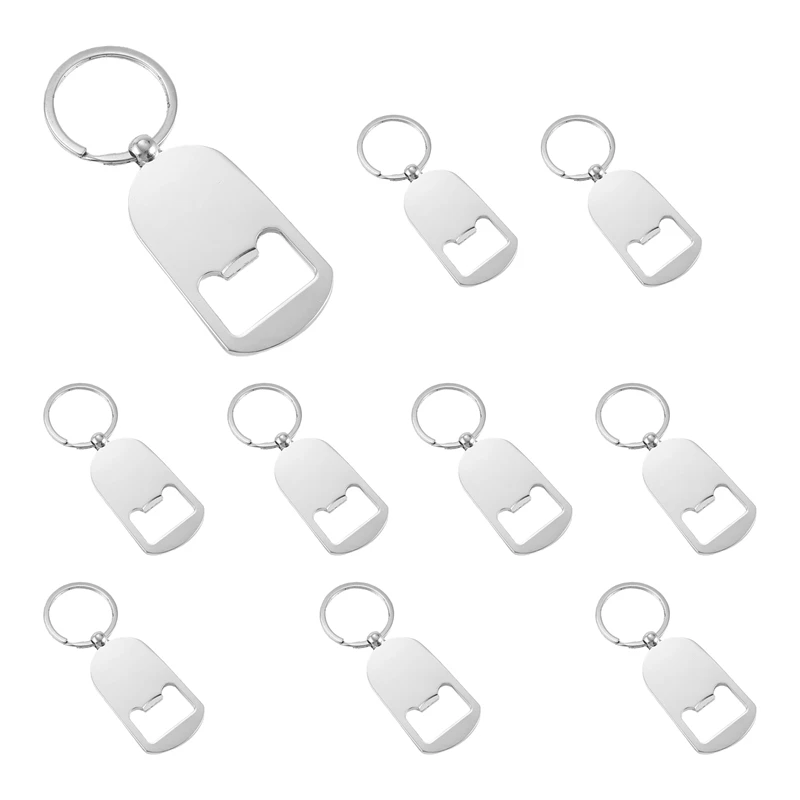 10 Pcs Sublimation Blank Keychain Metal Bottle Opener Blank Key Ring Heat Transfer Rectangular Sublimation Keychain