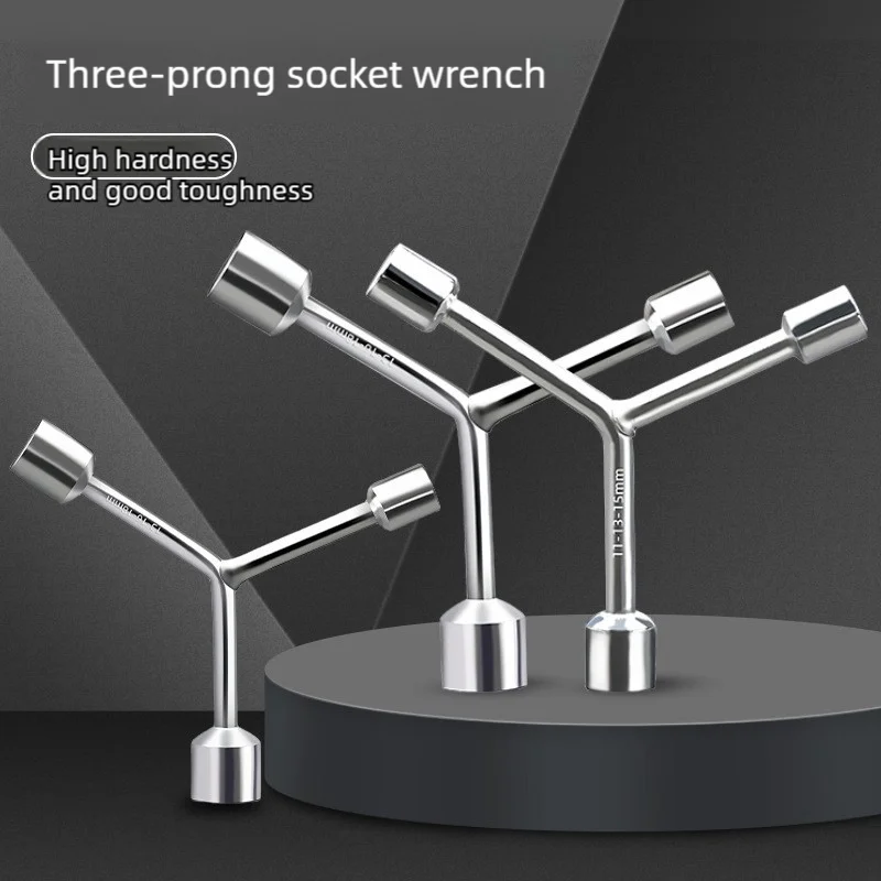 Y-type 3 Way Socket Wrench, Y Shape Triple Head Hex Spanner, Carbon Steel Bicycle Motorcycle Repair Hand Tool