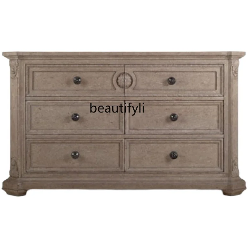 

American Style Chest of Drawers Retro Distressed Multi-Functional Dresser Solid Wood Dresser Furniture Locker