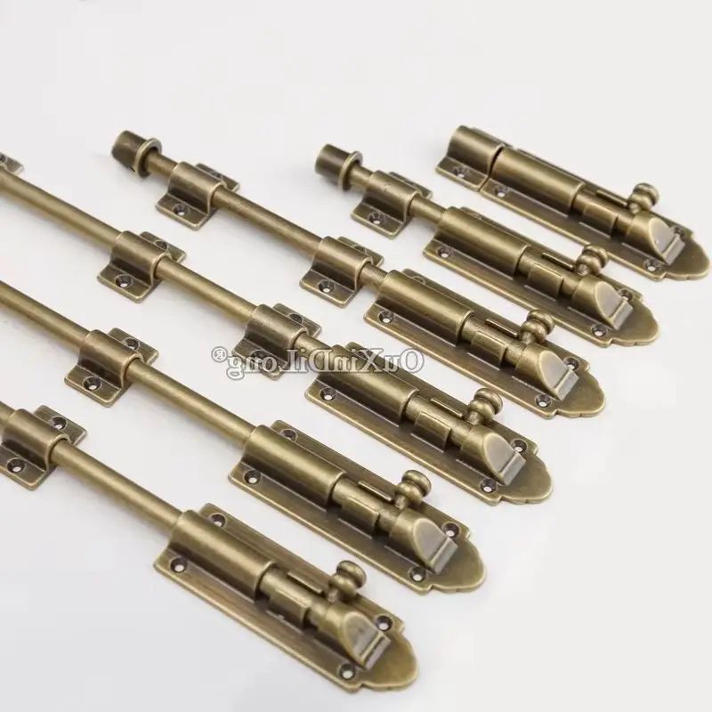 Super Length 2PCS European Antique Solid Brass Door Bolts Security Gate Bolt Lock Latch Shed Gate Barrel Latch Hasp Locks+Screws