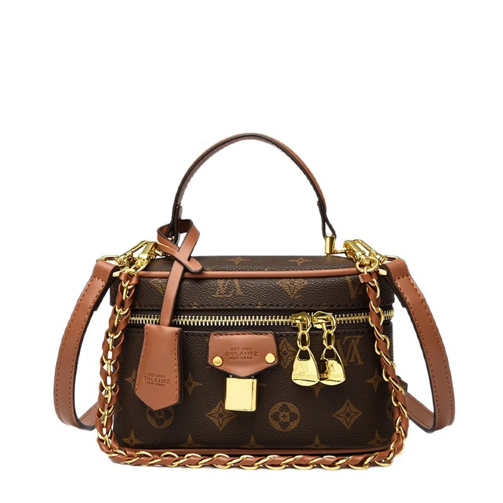 2026 New Box Bag Retro Printed Chain Handheld Small Square Bag Commuter Shoulder Cross Shoulder Women's Bag