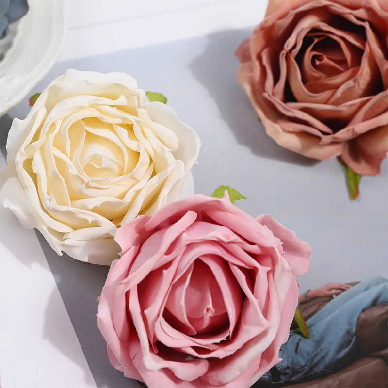 2/5Pcs Silk Artificial Rose Flowers Heads Christmas Home Decor Wedding Wall Decorations Faux Peony Flowers Crafts Accessories