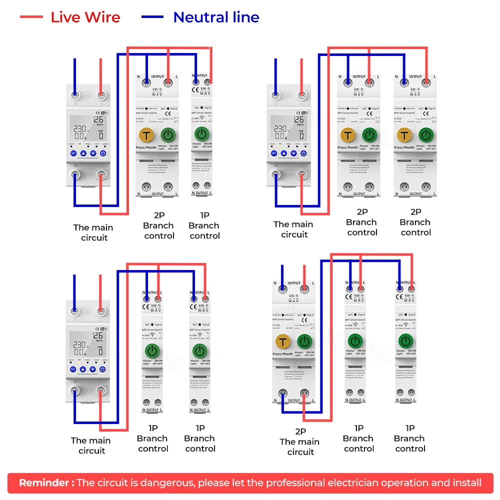 Tuya WIFI Smart Switch 40/63A Energy Meter Kwh Metering Circuit Breaker Timer With Voltage Current And Leakage Protection