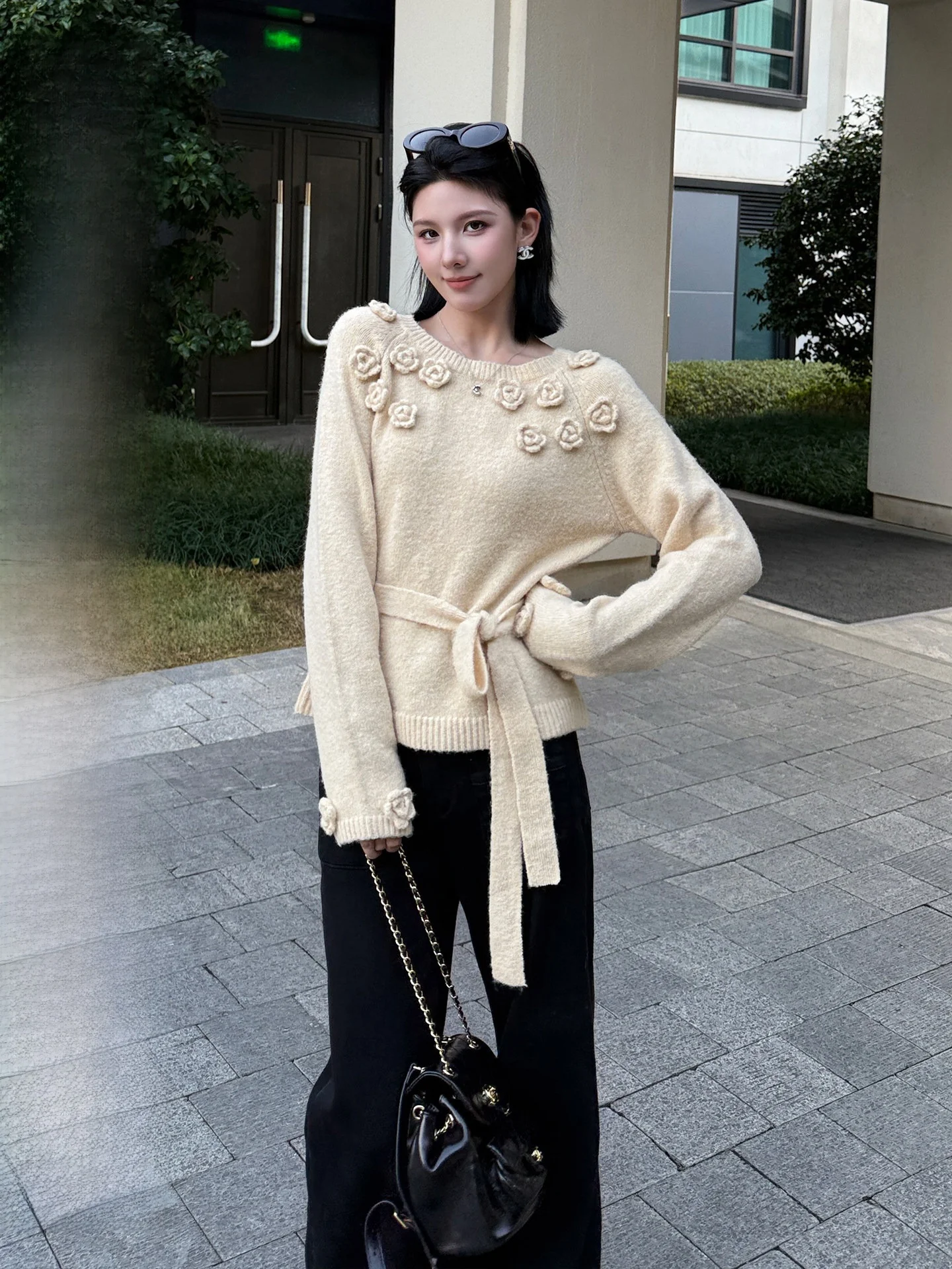 

Женский зимний вязаный шерстяной свитер Jiang Wen Lazy Sle, однотонный, с поясом, с капюшоном, теплый, удлиненный