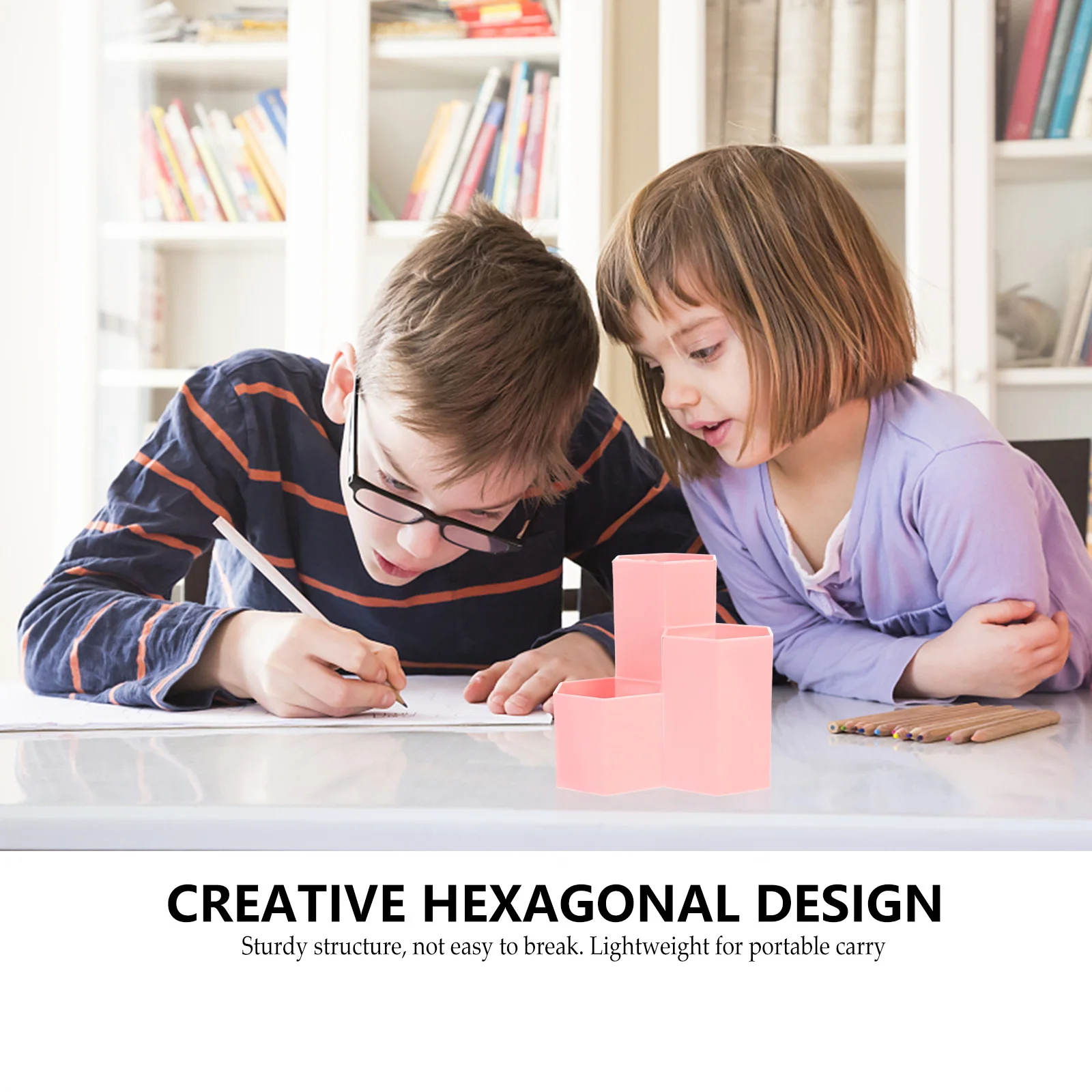 

Hexagonal Pencil Holder 12 X 6.3Cm Pink Desktop Storage Box For Office School Organizer Pencil Container