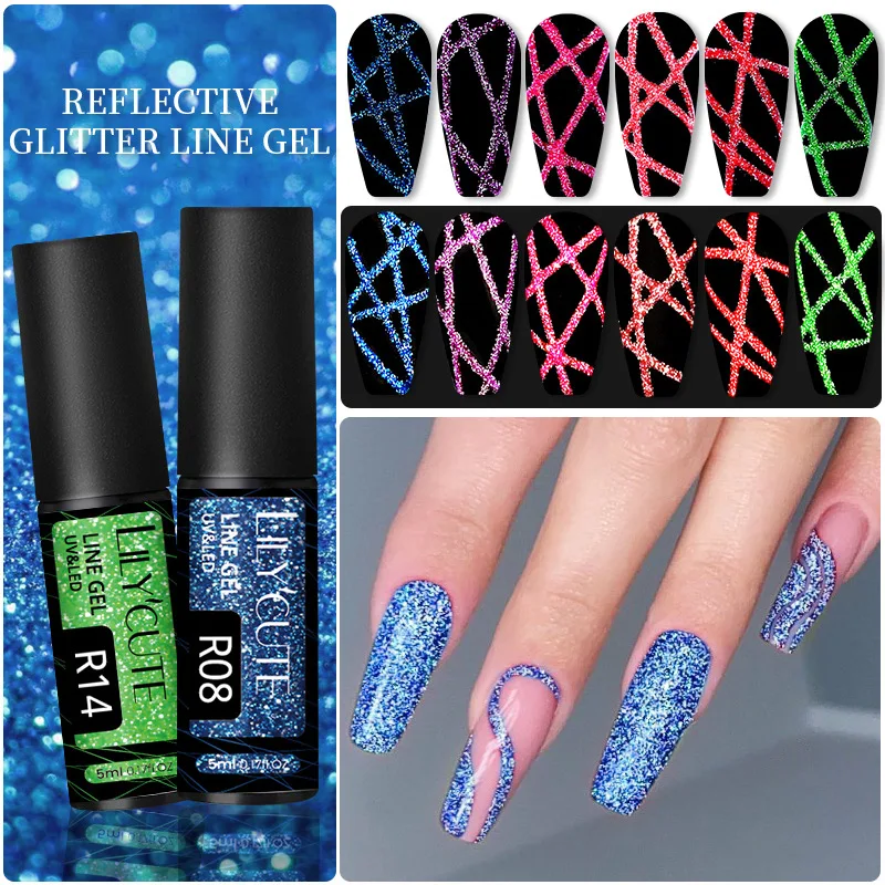 LILYCUTE Yansıtıcı Renkli Astar Jel Oje Köpüklü Glitter Örümcek Jel Tırnak Çiçek Çizim Boyama Şerit Çekme Hattı