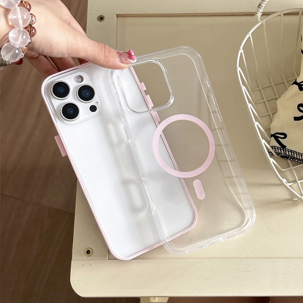 マグセーフ対応 キャンディーカラーフレーム 光沢クリアスマホケース iPhone 14 13 15 16 17 Pro Max 12 11 ワイヤレス充電対応カバー