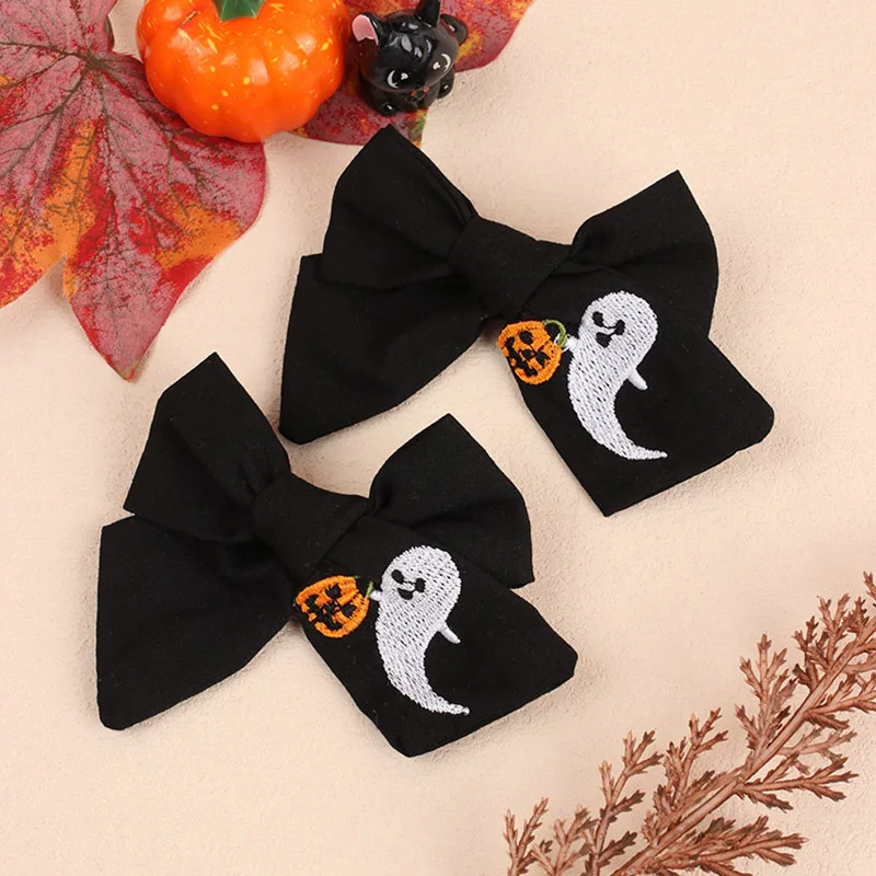 Oaoleer 2Pcs/set Halloween Embroidered Bow Hairpin For Baby Girl Cute Toddler Bowknote Hairclip Barrettes Child Hair Accessories