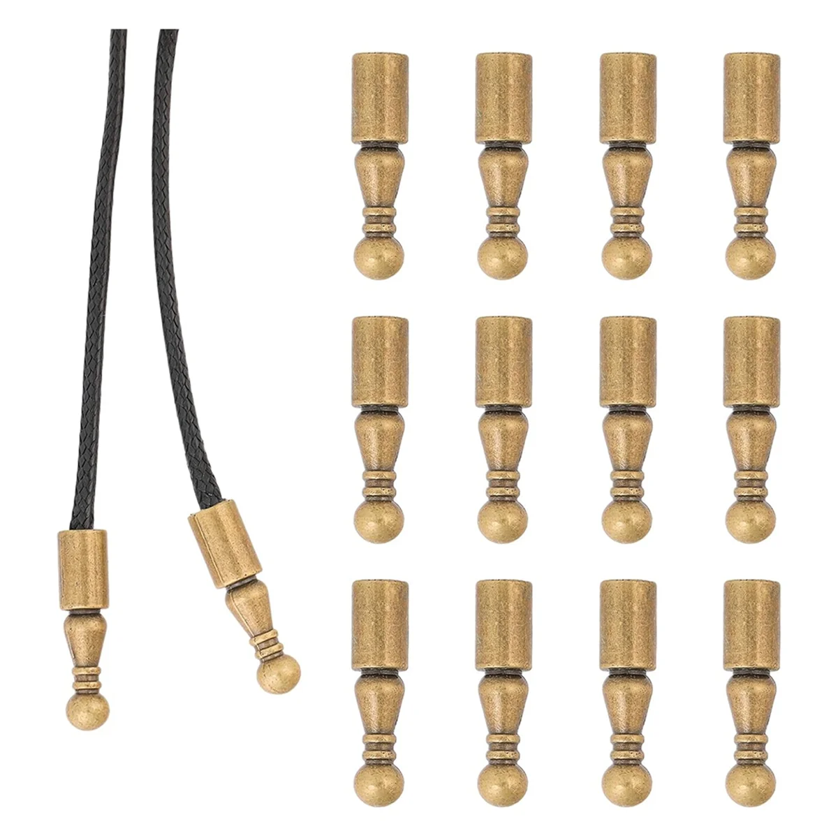 ONCE 12Pcs Bolo Tie Tips Replacement End Caps Long Alloy Cord Ends Smooth for Clothes Decoring Chain Bracelet DIY Crafts C