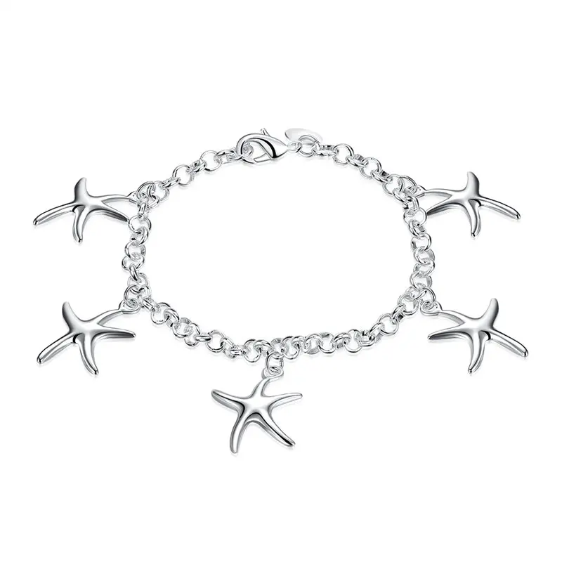 

Charm 925 Sterling Silver 8 Inches 5 Starfish Bracelet For Women Fashion Party Wedding Jewelry Couple Gift Wholesale