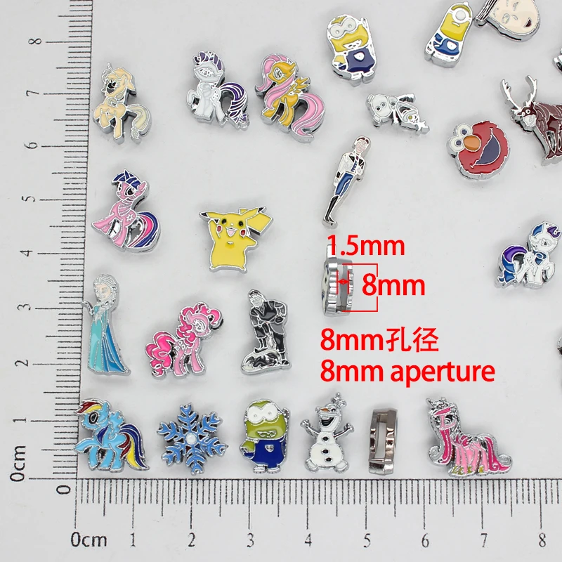 10Pcs/Lot 8mm Enamel Princess Slide Charms Bracelet Making Fit Pet Collars Wristbands Keychain DIY Accessory Gift
