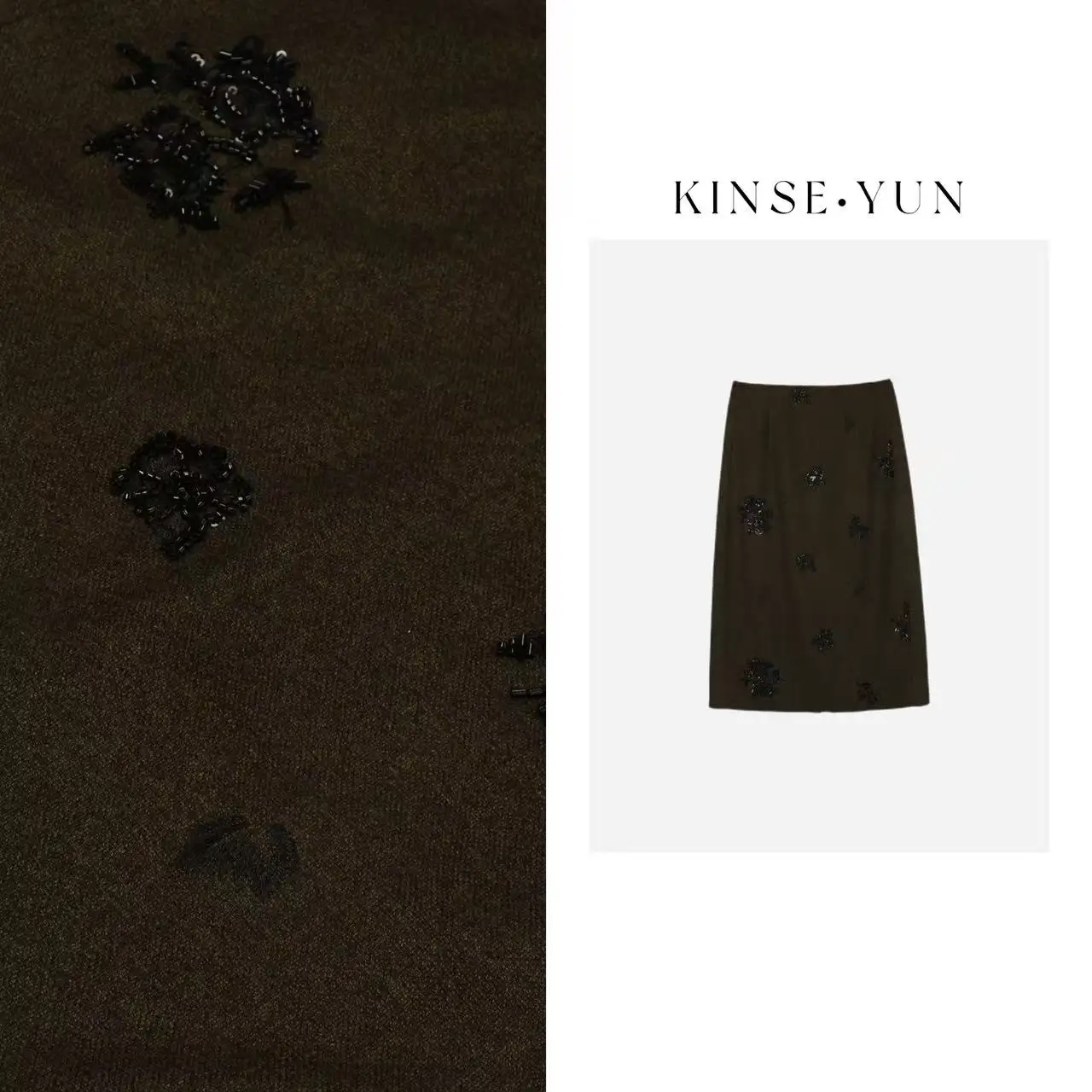 

KINSE·YUN Love Heavy Embroidery Woolen f Skirt High Waist A-Line Skirt Daily Wear Commute Sle Polyester 60% Wo...