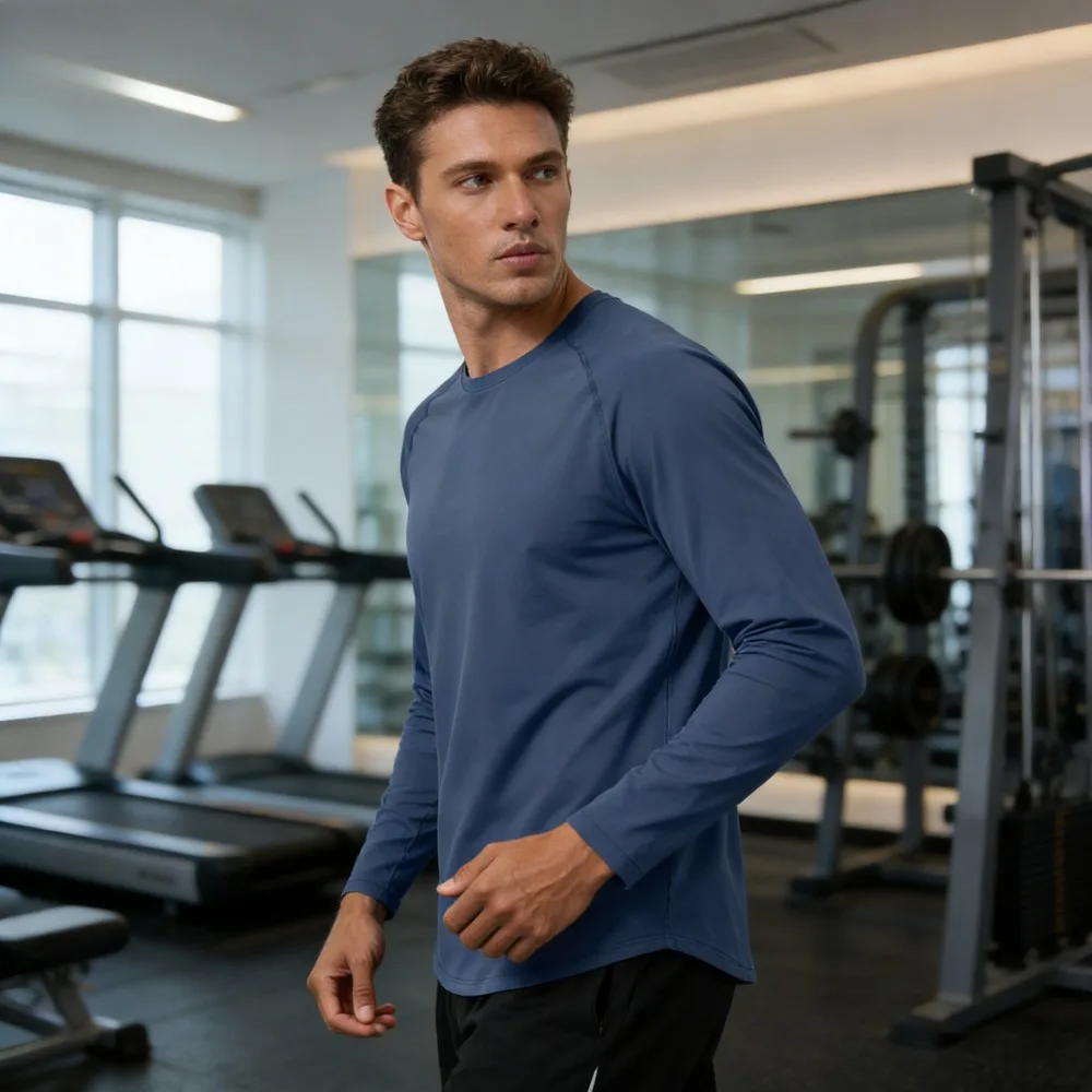 

Быстросохнущая антистатическая дышащая спортивная одежда с длинными рукавами для бега, облегающая компрессионная футболка для тренировок для мужчин