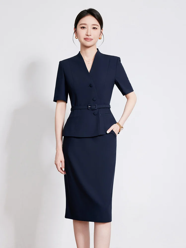 

Zong Qing Short Sleeve Suit Set Women's Fashionable Commute Workwear Two-Piece Set in Royal Blue New Arrival for Summer 2026