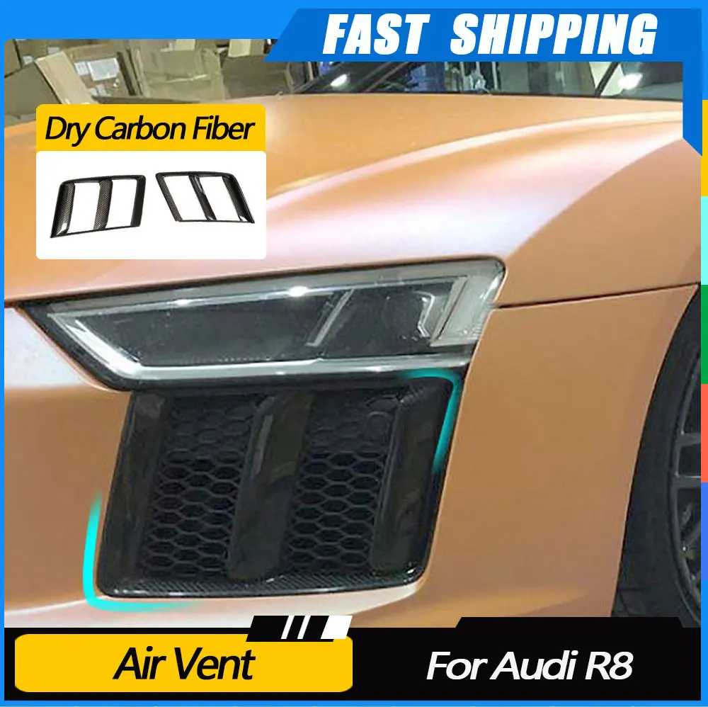 

JMCARCOOL Dry Carbon Fiber Front Foglamp Trim Eyelids Air Vent Decoration Cover For Audi R8 2016-2018 Accessories