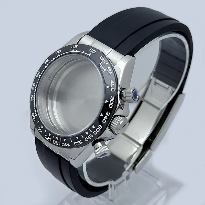 316L الفولاذ المقاوم للصدأ 39 مللي متر حافظة فضية + ساعة حزام مطاطي صالح VK63 كوارتز ساعة يد تعمل بالحركة الملحقات