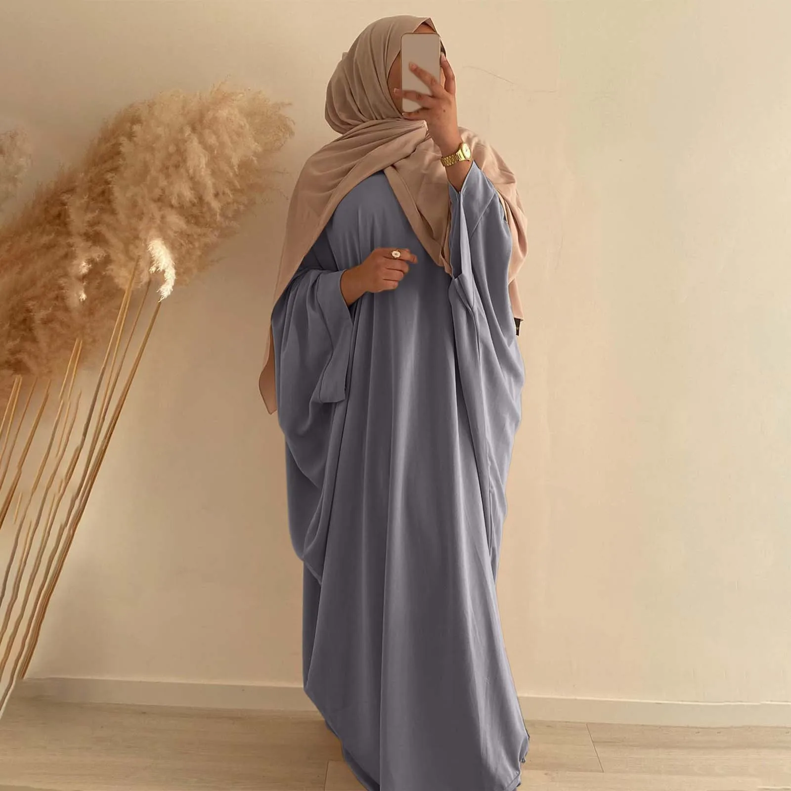 Summer Soft Crepe Like Linen Khimar Butterfly Batwing Abaya Dubai Luxury 2024 Islam Muslim Kaftan Modest Dress For Women Kebaya