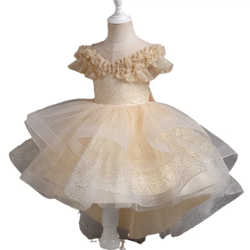 Baby Girl Dress Newborn Infant Baptism Dress Butterfly Mesh Fluffy Princess Dress Toddler Kids Wedding Birthday Party Gown