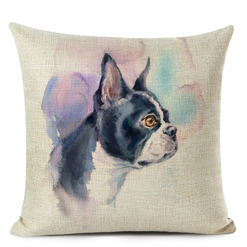 Bulldog Pug Dog Cushion Cover Cute Cartoon Dog Printing Throw Pillow Case for Sofa Home Decor Pillow Covers 45x45CM