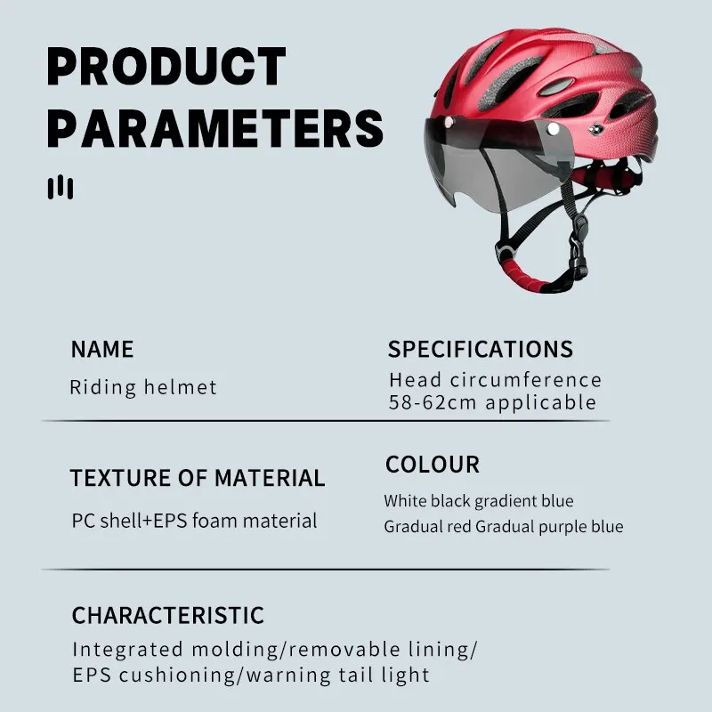 Bike Helmet with LED Tail Light Adult Cycling Helmet Fit 58-62cm Lightweight Breathable Colorful Bicycle Helmets Accessories