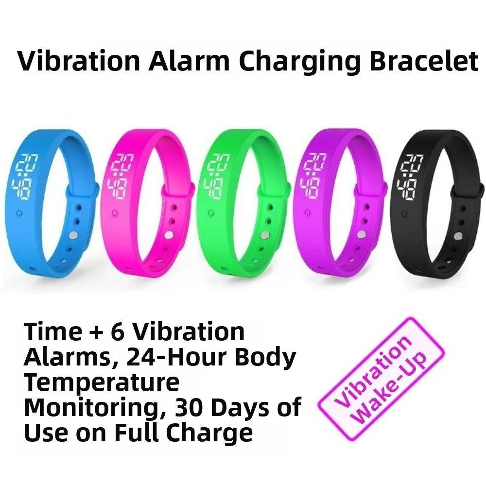 Waterproof Vibrating Alarm Wristband Body Temperature Monitor Vibration Alarm Silent Wristband LED Screen Digital Display