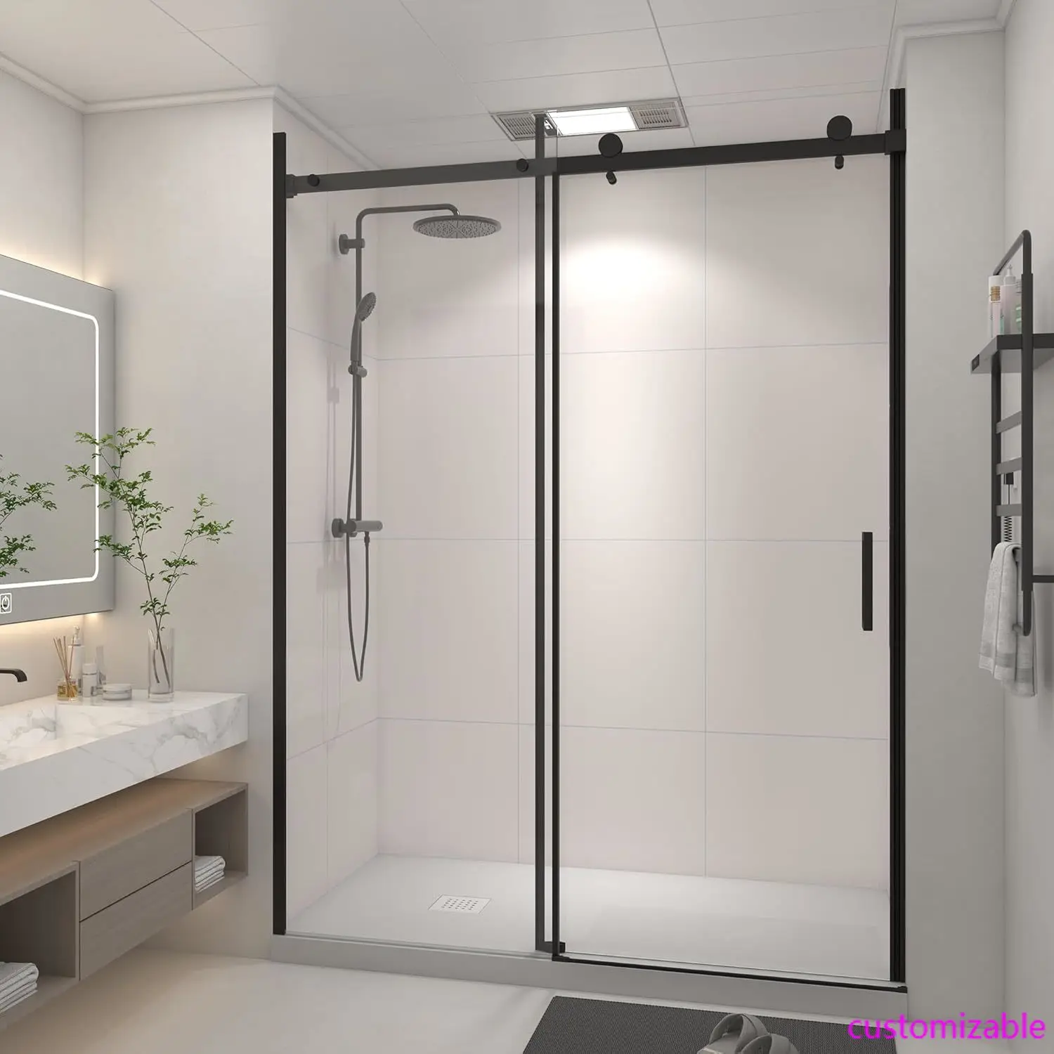 

56-60 дюймов x 76 дюймов. Модернизированная одинарная раздвижная безрамная душевая дверь, безрамная душевая дверь с взрывозащищенной пленкой и нанопокрытием.