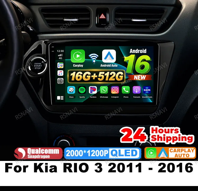Radio para Auto Android 16 para Kia RIO 3 2011-2016, 4G LTE, Autoradio, BT, DVD, Carplay Inalámbrico, Unidad Principal QLED, GPS, DSP, Qualcomm