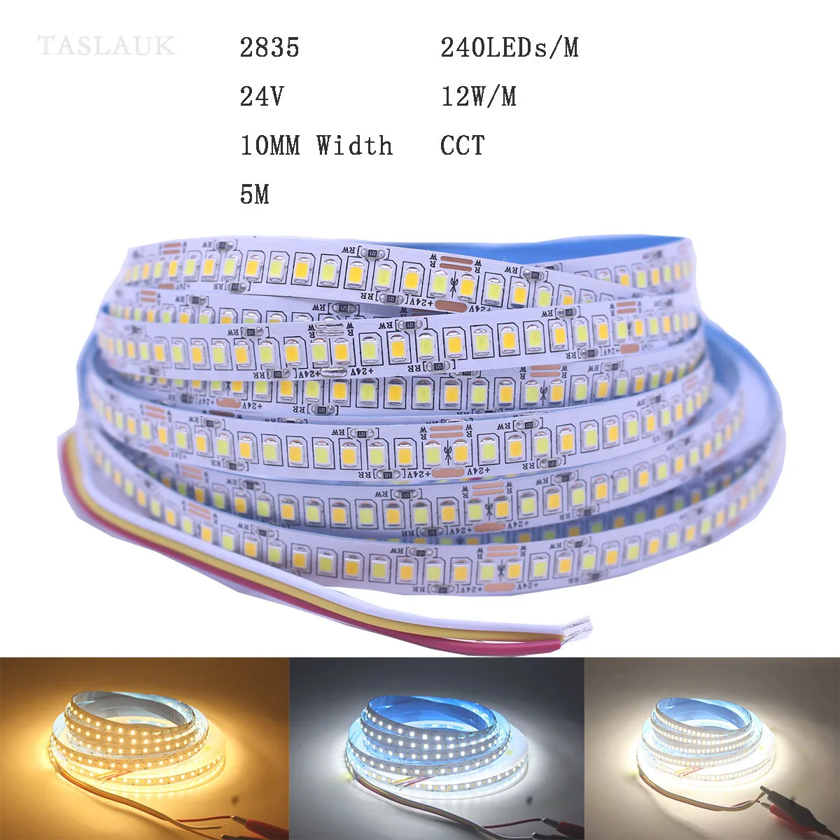 เทปสายไฟ2835 240 LED/ม. 1/2/3/4/5เมตร/ล็อต10มม. PCB 1200 LED DC12V 24โวลต์ยืดหยุ่นแสงสีขาวอบอุ่นขาวกลาง4000K