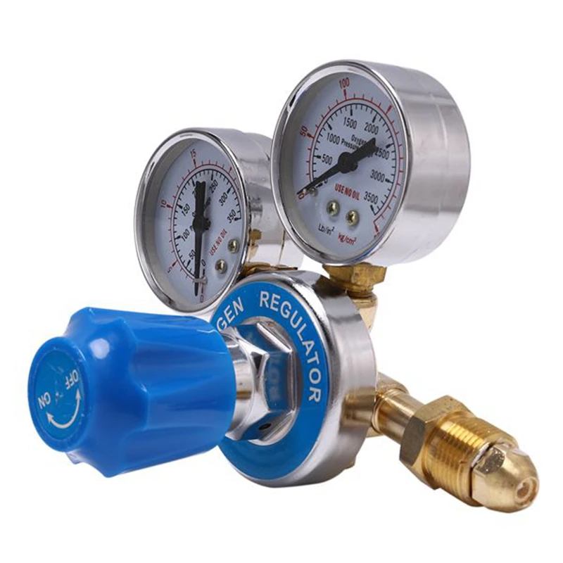 Oxygen Tank Regulator Gas Pressure Reducer Meter Copper Oxygen Gas Bottle Regulators O2 Reducing Pressure Inhaler Double Gauge