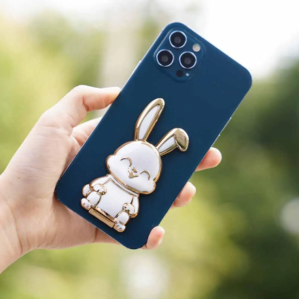 Cute Rabbit Mobile Phone Holder 3D Electroplating Rabbit Bracket Phone Cases Foldable Design Universal Mobile Phone Finger Stand