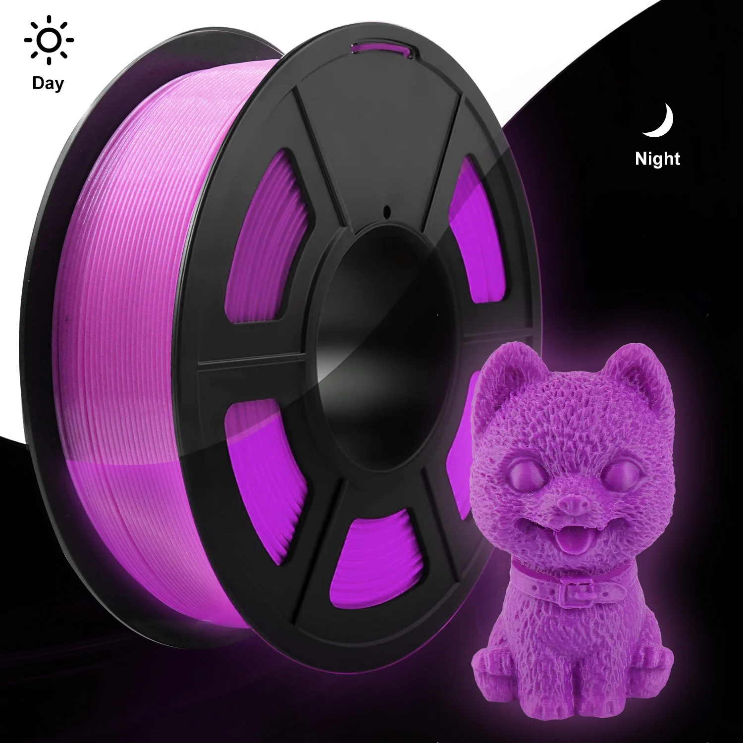 Glow-in-the-dark filament multicolor, groen, blauw, paars en regenboog, PLA filament 1.75 mm, 3D-printer filament bundel