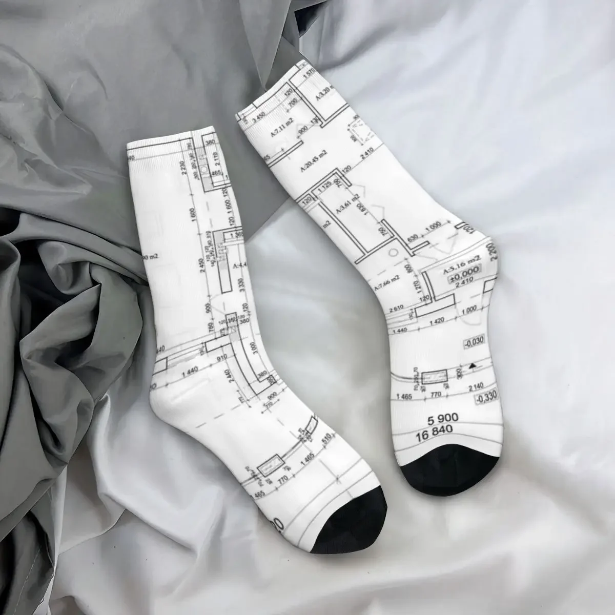 Detaillierte architekto nische private Haus Grundriss Socken Schweiß absorbierende Strümpfe die ganze Saison lange Socken für Männer Frau Geschenke