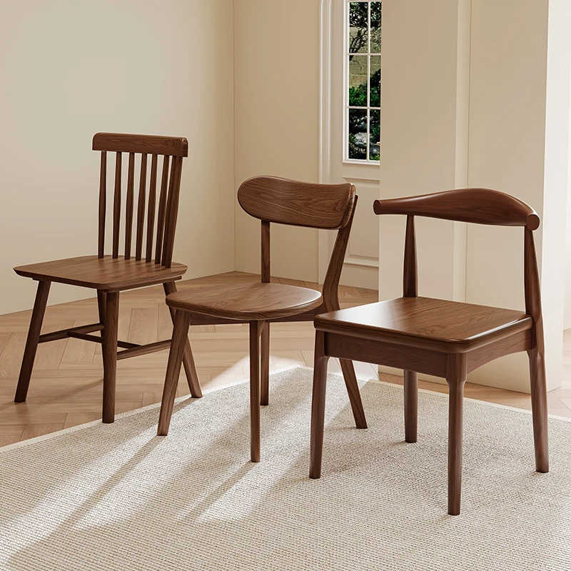 Solid Wood Dining Chair Home Medieval Dining Table Chair Commercial Retro Dining Room Stool Backrest Walnut Tea Table Windsor