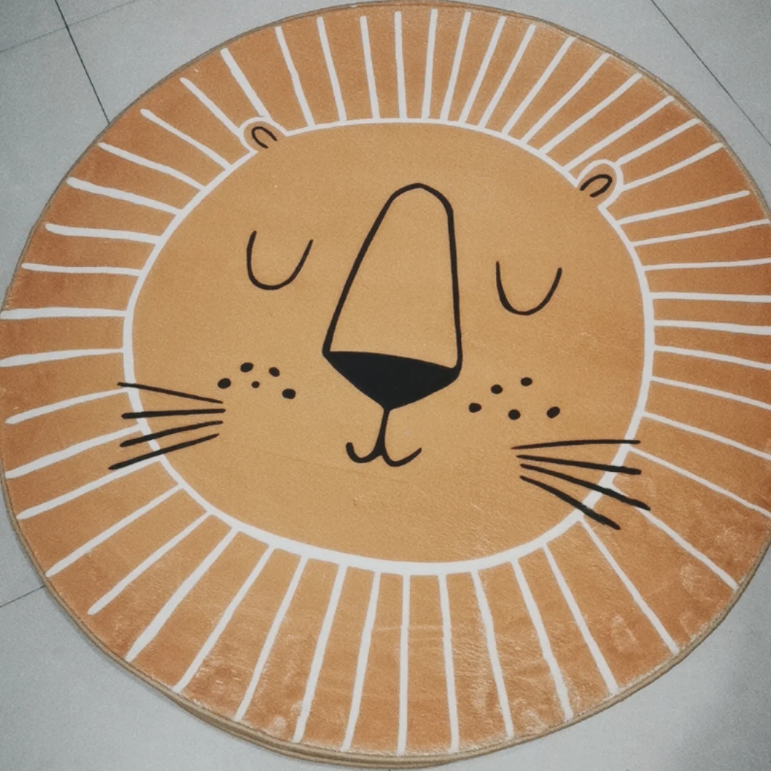 Cartoon Round Shape Mat for Children Kid Play Pad Round Carpet Lion Playmat Living Room Carpet Rug for Bedroom Photography Props