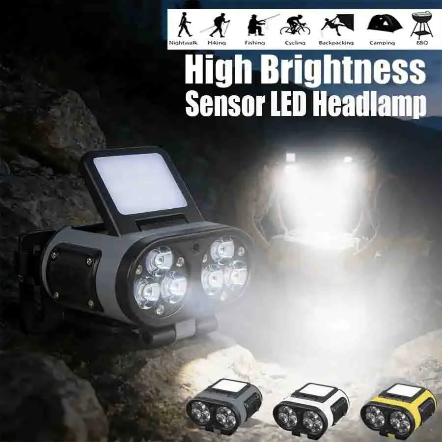 LED Headlamp Smart Sensor Cap Clip Light TPYE-C Rechargeable Flashlight With Power Display Riding Fishing Camping Outdoor Torch