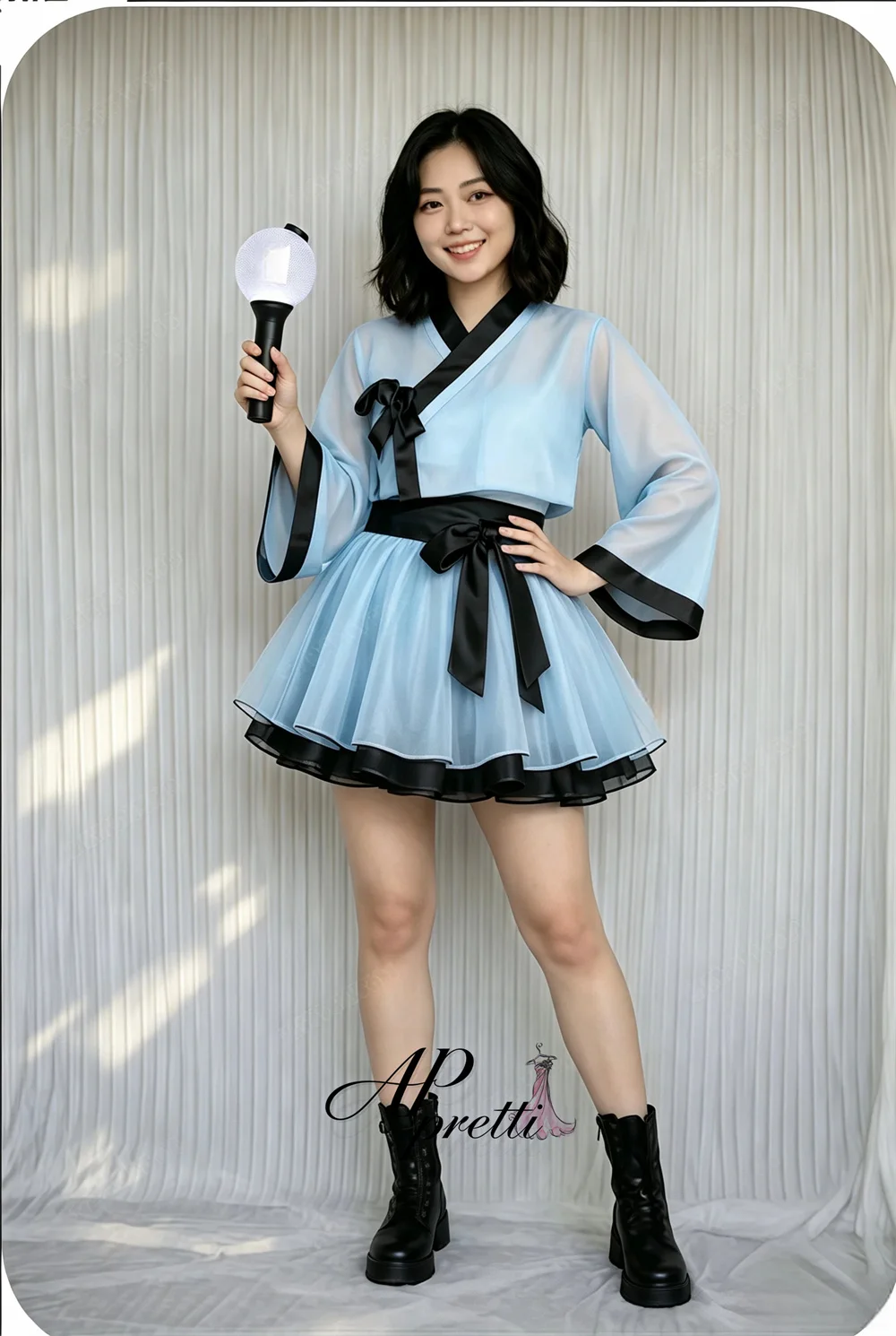 AP pretti Mini Contrast Color A Line Hanbok Dress Long Sleeves Korea Wedding Photo Shoot Dress Bow Prom Party Dress Customized