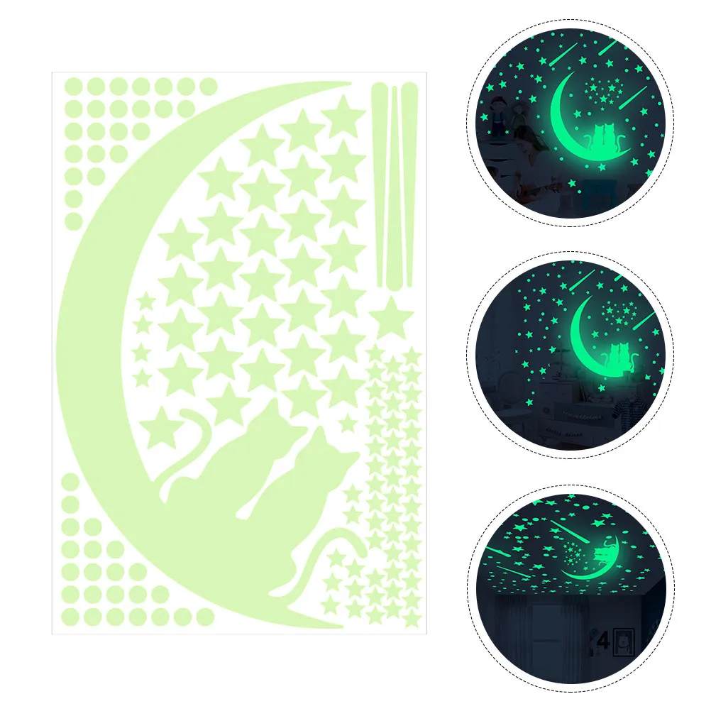 

Набор светящихся в темноте наклеек: романтические светящиеся в темноте водонепроницаемые наклейки из ПВХ с узорами звезд, луны и сердец, настенные декорации ко Дню святого Валентина.