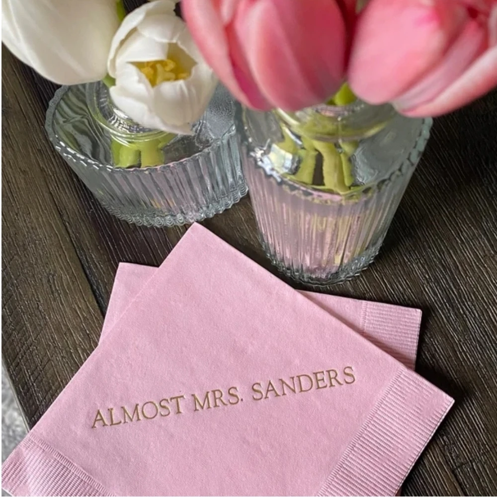 

50pcs Almost Mrs Mrs. ,Personalized Wedding Napkins Bridal Shower Wedding Cocktail Beverage Paper Party Monogram Custom Luncheon