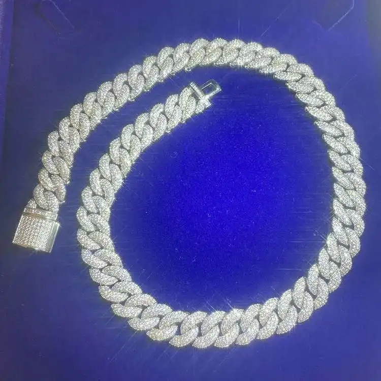 

Твердое позолоченное серебро 925 пробы в стиле Майами, ширина 13 мм, 16 мм, кубинская цепочка с бриллиантами, муассанитовое ожерелье, цепочка на льду