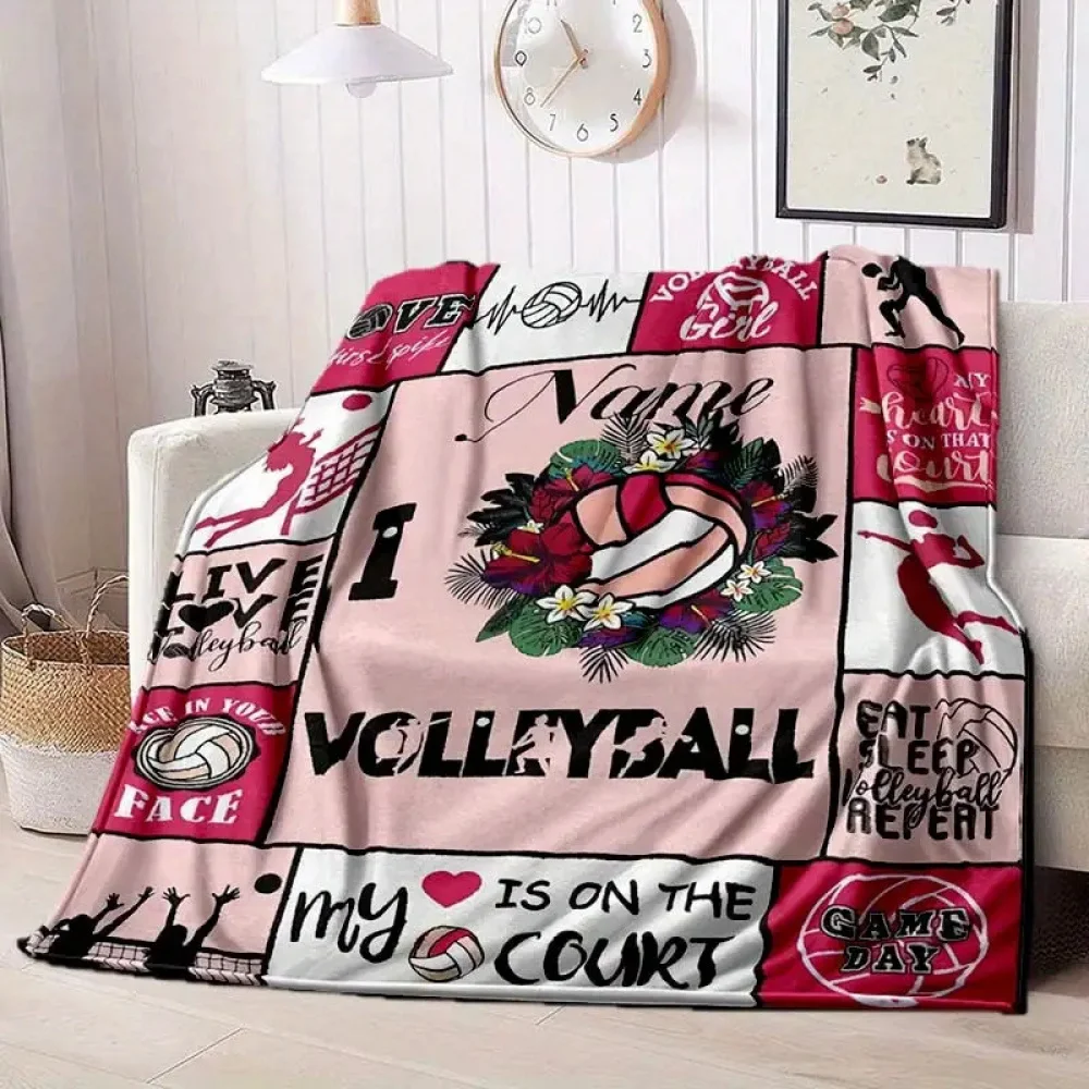 【موسم العودة إلى المدرسة 】 بطانية مطبوعة بالكرة الطائرة ذات اسم مخصص، مناسبة لأسرة الأريكة والسفر والتخييم وغرف المعيشة والمكاتب