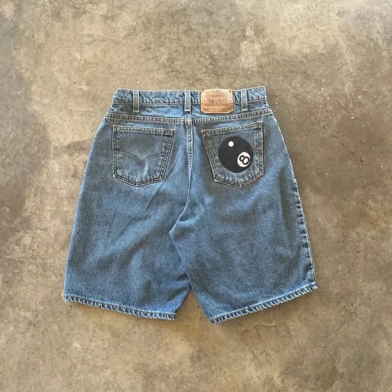 Pantalones cortos vintage Y2K para hombre y mujer, Shorts vaqueros holgados con patrón Harajuku de Hip Hop, ropa de calle a la moda para ocio gótica de baloncesto, novedad de verano